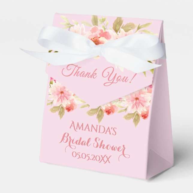 Bridal shower pink floral thank you favour box (Front Side)