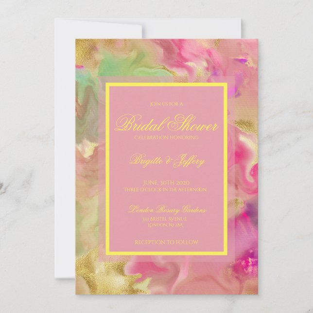 Bridal shower pink, gold, & green save the date (Front)