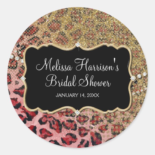Bridal Shower Pink Gold Leopard Animal Print Classic Round Sticker (Front)