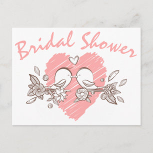 Bridal Shower Pink Heart Lovebirds Invitation Postcard