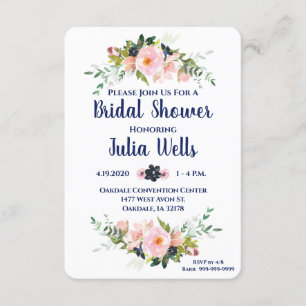 Bridal Shower Pink Navy Floral Invitations Chic