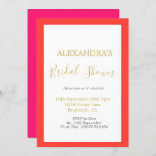 Bridal Shower Pink Orange Gold Simple Invitation