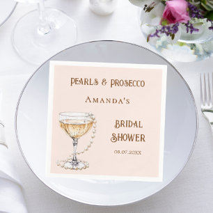 Bridal shower pink pearls prosecco napkin