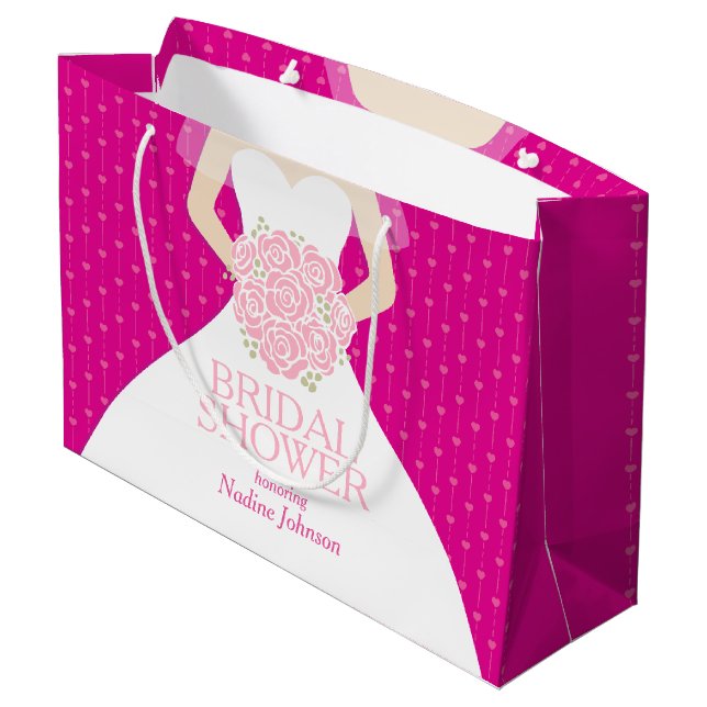 Bridal shower pink personalised large gift bag (Back Angled)