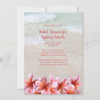 Bridal Shower Pink Plumeria Beach Sand Invitation