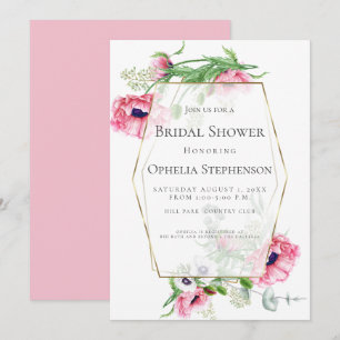 BRIDAL SHOWER   Pink Poppy Bouquet Invitation