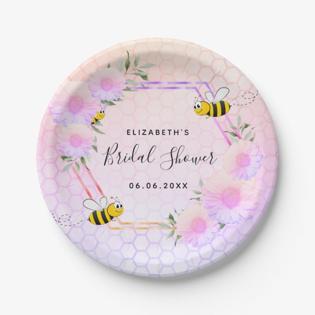 Bridal shower pink purple bride to bee  paper plate (Front)