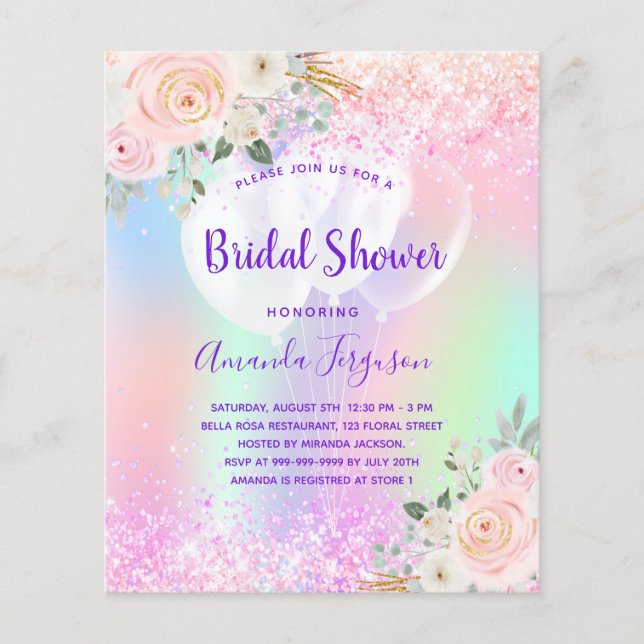 Bridal Shower pink purple floral balloons budget Flyer (Front)