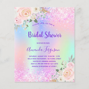 Bridal Shower pink purple glitter floral budget Flyer