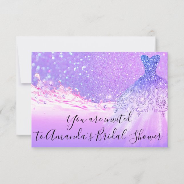 Bridal Shower Pink Purple Glitter Ocean Tropic1 Invitation (Front)