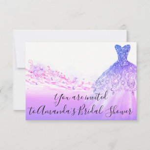 Bridal Shower Pink Purple Glitter Ocean White Invitation
