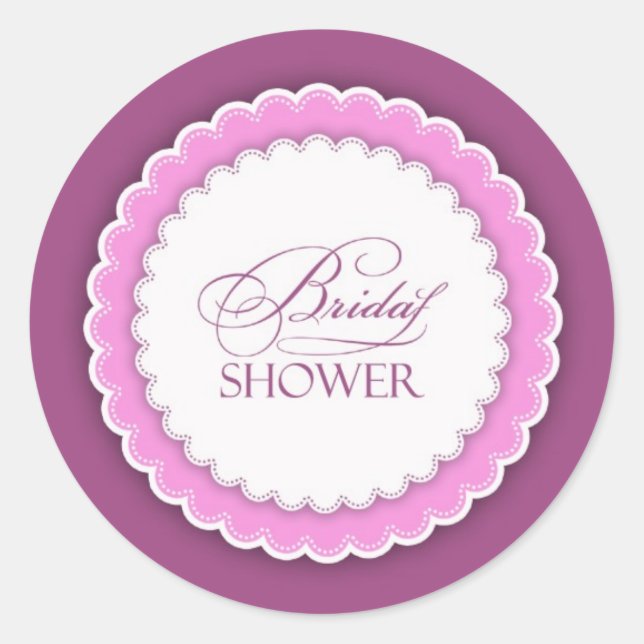 Bridal Shower Pink Purple Polka Classic Round Sticker (Front)