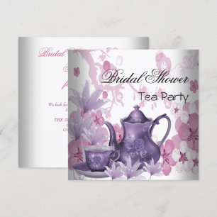 Bridal Shower Pink Purple Tea Party Invitation