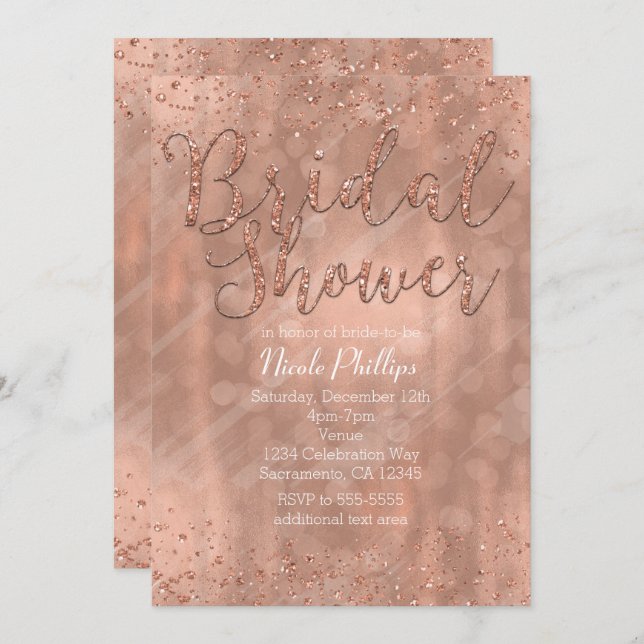 Bridal Shower Pink Rose Gold Glamour Invitations (Front/Back)