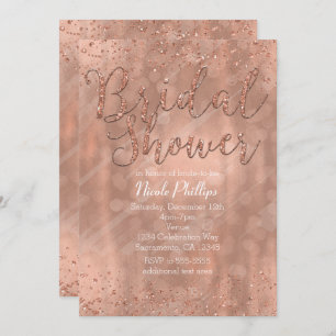 Bridal Shower Pink Rose Gold Glamour Invitations