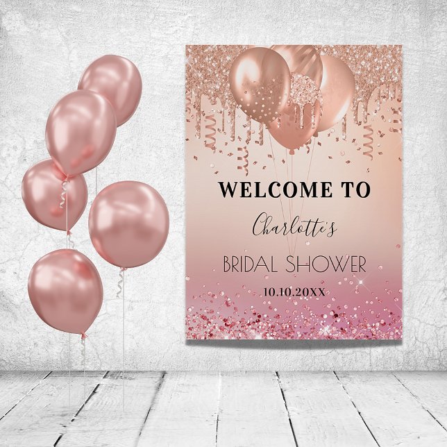 Bridal Shower pink rose gold glitter welcome Poster (Creator Uploaded)