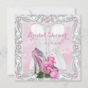 Bridal Shower Pink Rose High Heels Lace Glam Invitation