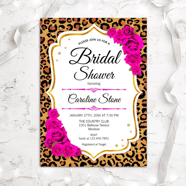Bridal Shower - Pink Roses Leopard Print Invitation (Creator Uploaded)