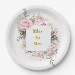 Bridal Shower Pink Roses Miss to Mrs Paper Plate