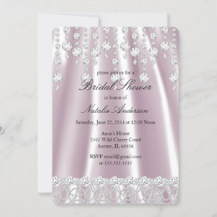 Bridal Shower Pink Silk Diamond Crystal Invitation