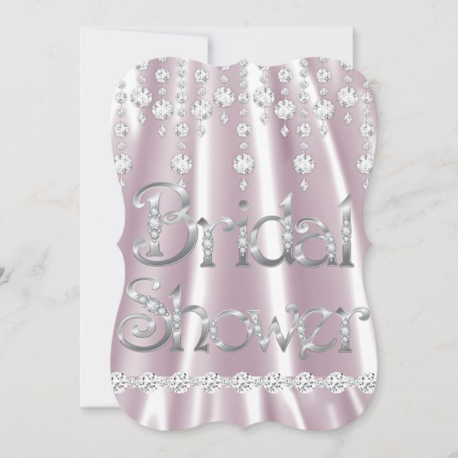 Bridal Shower Pink Silk Diamond Crystal Silver Invitation (Front)