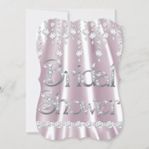 Bridal Shower Pink Silk Diamond Crystal Silver Invitation