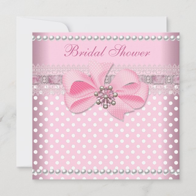 Bridal Shower Pink Spot Pearl Lace Wedding Invitation (Front)