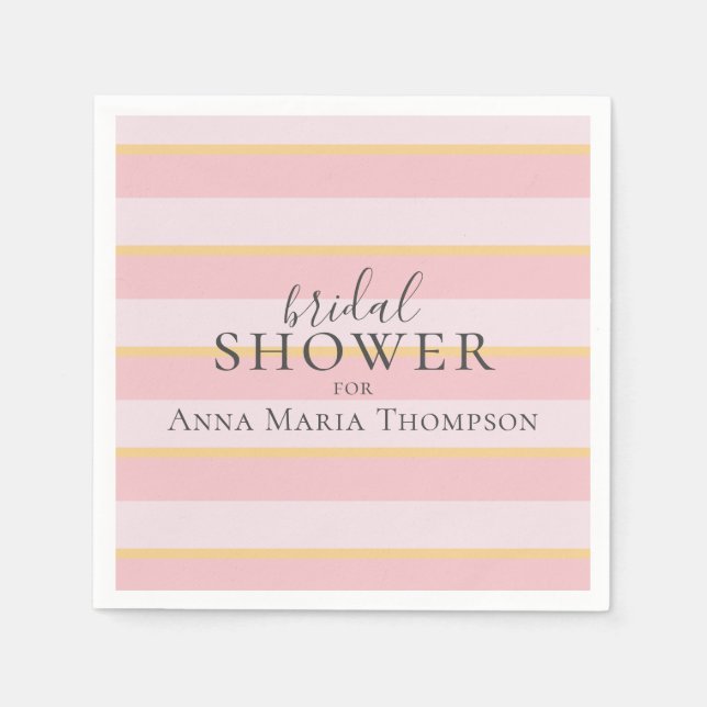 Bridal Shower Pink Stripes Cute Simple Calligraphy Napkin (Front)