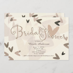Bridal Shower Pink & Taupe Hearts Chic Invitations