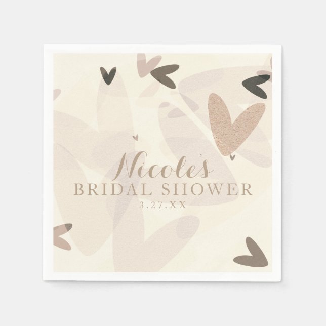 Bridal Shower Pink & Taupe Hearts Chic Party Napkin (Front)