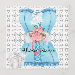 Bridal Shower Pink Teal White Corset Roses Flower Invitation