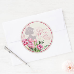 Bridal Shower Pink Tulip Round Sticker