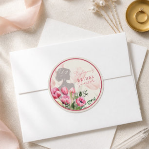 Bridal Shower Pink Tulip Round Sticker