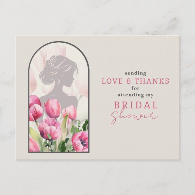 Bridal Shower Pink Tulips Thank You Postcard (Front)