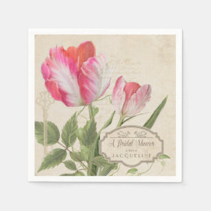 Bridal Shower Pink Vintage Script Parrot Tulip Art Napkin