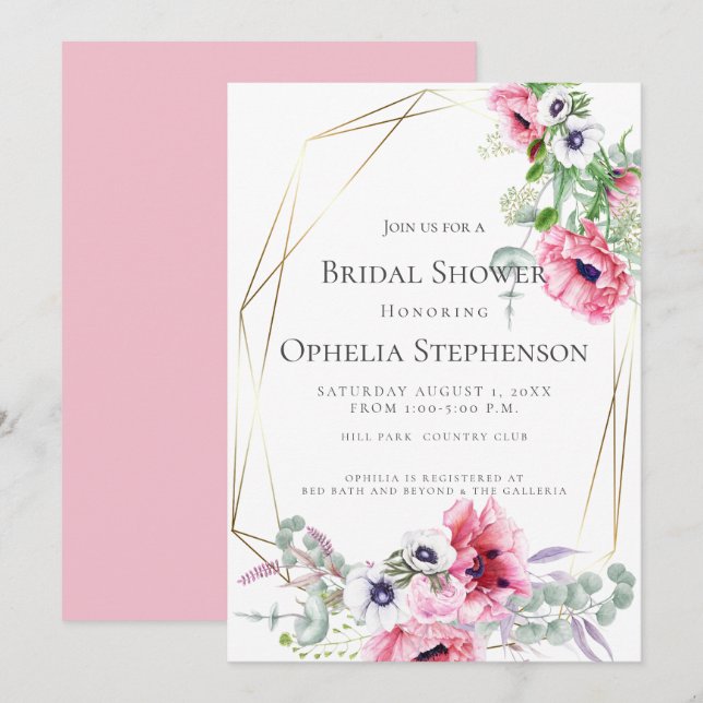 BRIDAL SHOWER | Pink Watercolor Poppies Invitation (Front/Back)