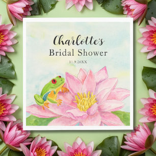Bridal Shower Pink Waterlily & Tree Frog Napkin