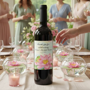 Bridal Shower Pink Waterlily & Tree Frog Wine Label