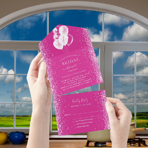 Bridal Shower pink white balloons confetti RSVP All In One Invitation