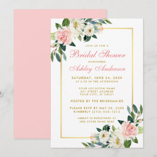 Bridal Shower Pink White Gold Floral Invitation GP