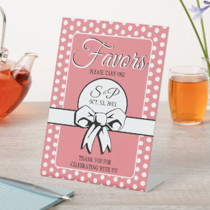 Bridal Shower Pink & White Polka Dots Bows Favours Pedestal Sign
