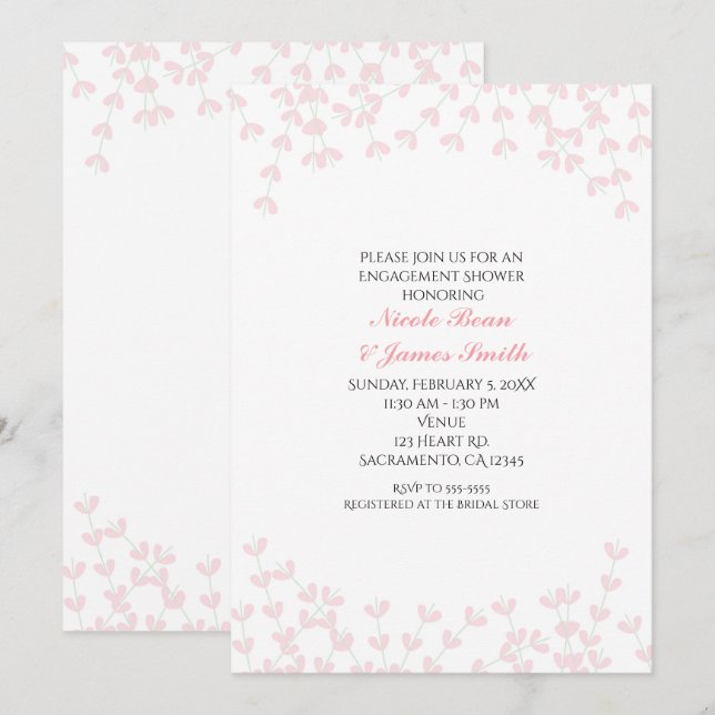 Bridal Shower Pink Wispy Rustic Vine Invitations (Front/Back)