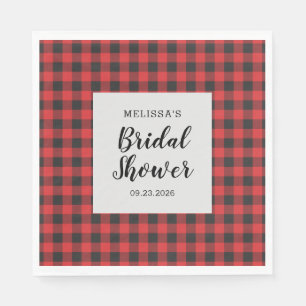 Bridal Shower Plaid Black Red Buffalo Lumberjack Napkin