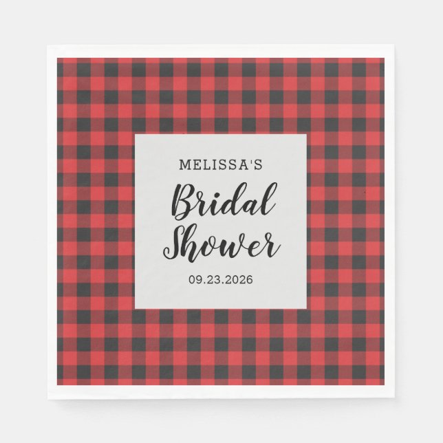 Bridal Shower Plaid Black Red Buffalo Lumberjack Napkin (Front)