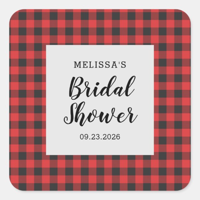 Bridal Shower Plaid Black Red Buffalo Lumberjack Square Sticker (Front)