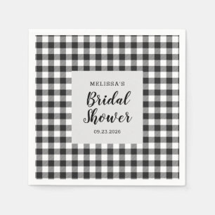 Bridal Shower Plaid Black White Gingham Napkin