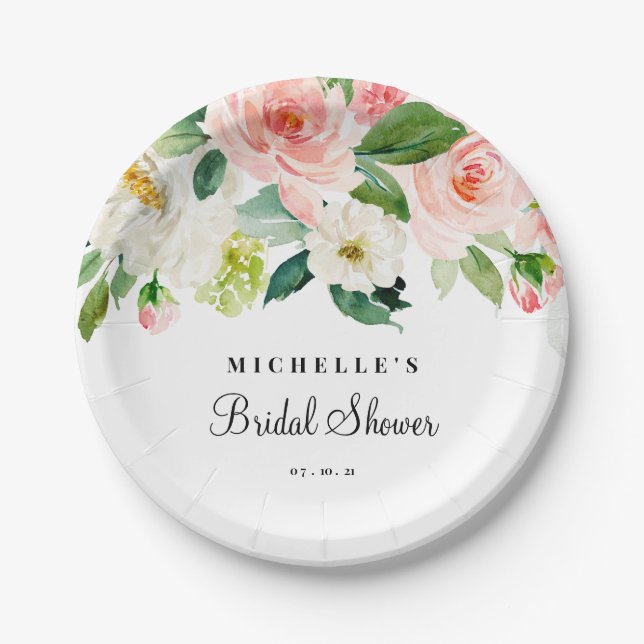 Bridal Shower Plate, Blush Paper Plate (Front)