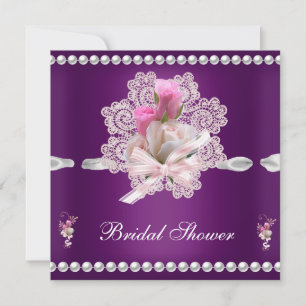 Bridal Shower Plum Pink Flowers Wedding Invitation