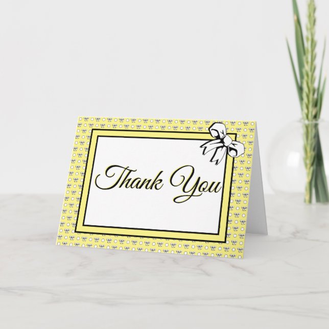 Bridal Shower Polka Dots and Bows Butter Yellow Thank You Card (Front)