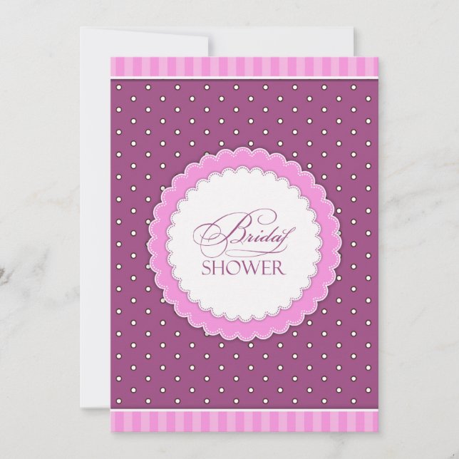 Bridal Shower Polka Pink Purple Flat Invitation (Front)